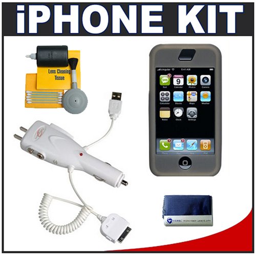 CTA Skin Case (Black) + CTA Multifunctional 4 Way Home & Car Charger + Accessory Kit for Apple iPhone