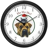 Gray Tabby Kitten or Cat in Santa Claus Hat on Shar pei Dog - Christmas Theme - JP Wall Clock by WatchBuddy Timepieces (Slate Blue Frame)
