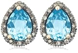 Image of 14k Yellow Gold 8x6 Pear-Shaped Blue Topaz and Brown Diamond Earrings Set in Black Rhodium