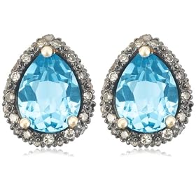 14k Yellow Gold 8x6 Pear-Shaped Blue Topaz and Brown Diamond Earrings Set in... by Amazon.com Collection
