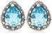 14k Yellow Gold 8x6 Pear-Shaped Blue Topaz and Brown Diamond Earrings Set in Black Rhodium