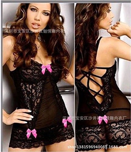Sexy Lingerie Lace Corset Babydoll and G-string Outfit Set Black (XXL)