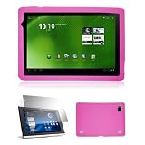 Premium LCD Clear Screen Protector + Pink Silicone Case for Acer Iconia Tab A500 10.1 inch Tablet