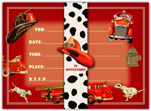 Dolce Mia Firefighter Birthday Party Invitations - 10 pack fill-in cards