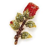 Exquisite Red Swarovski Crystal Rose Brooch (Gold Plated Metal)