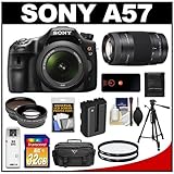 Sony Alpha SLT-A57 Translucent Mirror Technology Digital SLR Camera Body & 18-55mm Lens with 75-300mm Lens + 32GB Card + Battery + Filters + Case + Tripod + Remote + Tele/Wide-Angle Lens Kit