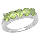1.80 Carat Genuine Peridot Ovals 5-Stone Silver Ring