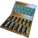 12 Piece wooden handle carving chisel set with wooden box