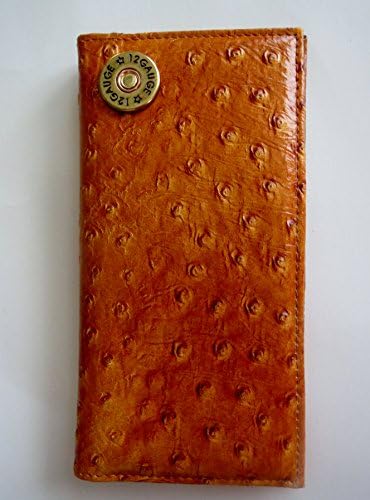 Mens Genuine Leather Western Ostrich Print Honey Wallet Checkbook/Rodeo With Bullet