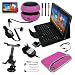 Premium 3 Packs of LCD Clear Screen Protector + Black Leather Case With Bluetooth Keyboard +Earphone Headset With ON-OFF Switch + 3.5MM Cable + Black Car Holder + Pink Dual Pocket Laptop Carrying Case + Pink MIni Hamburger Speaker +Red/Silver/Black Touch Screen Stylus Pen + Wall Charger + Car Charger For Samsung Galaxy Tablet 10.1 P7510/P7500 By Skque