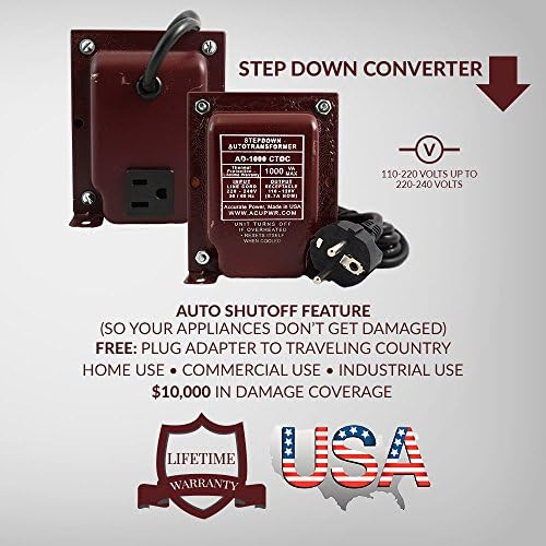 ACUPWR 1000 Watt Travel Step Down Voltage Transformer Converter 110/120/220/240 V - CE Certified USE ELECTRONICS FROM NORTH AMERICA IN COUNTRIES 220 VOLT COUNTRIES ASIA EUROPE MIDDLE EAST- Travel size - AD-1000 [Lifetime Warranty Made with the Finest Materials in the USA]