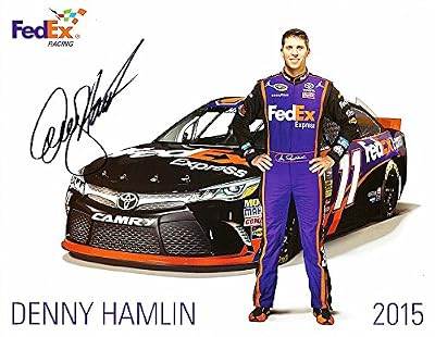 AUTOGRAPHED 2015 Denny Hamlin #11 FedEx Express Racing (Joe Gibbs Racing) Signed 9X11 NASCAR Hero Card with COA