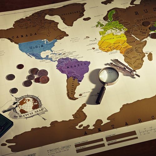 LCMU Educational Scratch Off World Map Poster Umber-massive Wall Map 82 x 58cm with A Slick Tube, Unique Personalized