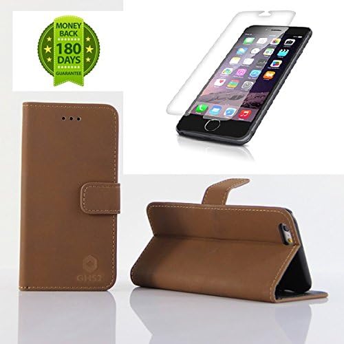 iPhone 6, 4.7 inch Leather Case Wallet cover / Wallet S - Premium STAND Flip Cover - with Built in Media Stand Feature, ID Credit Card / Cash and Inner Pocket Slots (GHS2®) Ultra Slim Protective + Screen Protector (Coffee)