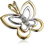10k Two-Tone Gold Diamond Butterfly Pendant (.015 cttw, I-J Color, I3 Clarity)