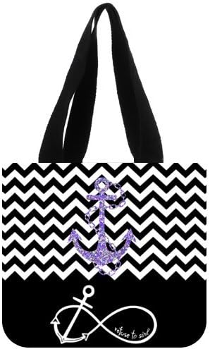 12.2L x 11H High Quality Modern Black Block Chevron Zigzag Infinity Anchor Quotes I refuse to Sink Theme Print Multi Purpose 100% Canvas Tote Bag(Two Sides)