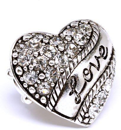 Love Heart with Clear Ice Crystals Adjustable Stretch Cocktail Statement Ring Fashion Jewelry