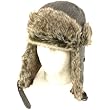 Wool Pinstripe Faux Fur Pilot Trapper Trooper Ski Hat Gray Medium Large