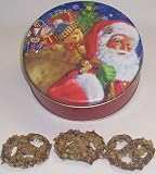 Scott's Cakes Milk Chocolate Covered Pretzel with Walnuts in a Mini Santa's Toys Tin