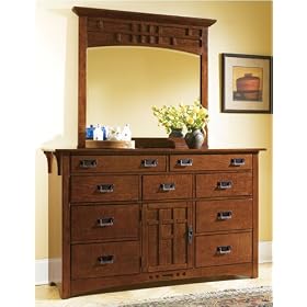 Broyhill 4077-32 / 4077-36 Artisan Door Dresser with Landscape Mirror in Morris Oak