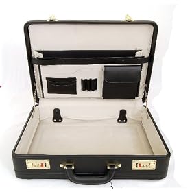 All Leather Attache Case, Briefcase with Genuine Suede Lining & Combination Lock
