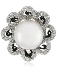 Sterling Silver Freshwater Cultured Pearl and Diamond Earrings, (0.25 cttw, G-H Color, I3 Clarity)