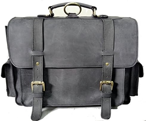 Leather Luxury 16" Handmade Charcoal Black Buffalo Leather Lawyers Briefcase