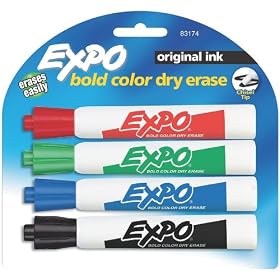 Expo Original Chisel-Tip Dry Erase Markers, Four Colored Markers per Pack (83174K)