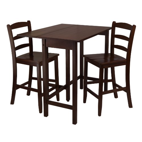 Winsome Lynnwood Drop Leaf High Table with 2 Counter Ladder Back Stool/Chair, 3-Piece