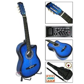 New Blue Electric Acoustic Guitar Cutaway Style W/ Accessories