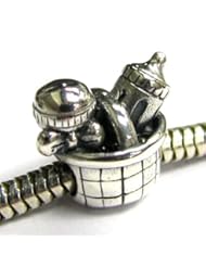 Sterling Silver Moms Baby Kid Bottle Basket Set New Mom Family Bead for Pandora Troll European Charm Bracelets