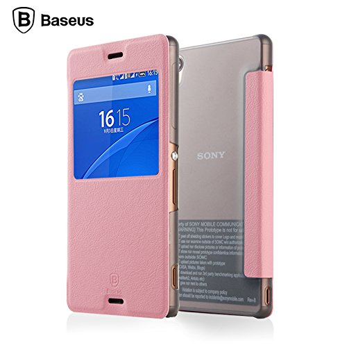 Sony Xperia Z3 Case, Baseus Primary Series Slim Flip Leather Case with PC Translucent Back Cover For SONY Xperia Z3 (Not for Z3 Compact / Z3v / Z3 Dual)- Retail Packaging - Light Pink