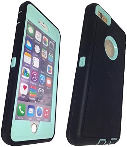 iphone 6 plus case, Lucky On iPhone 6 / 6s PLUS 5.5in Durable Dual Layer Protective Hybrid Armor Heavy Duty Shockproof Shell Case - built-in Transparent Screen Protector - Black &amp; Cyan