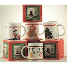 1991 - RGA Industries Inc - Christmas Treasures - Set of 4 - 11 oz. Stoneware Christmas Mugs -... by Christmas Treasures