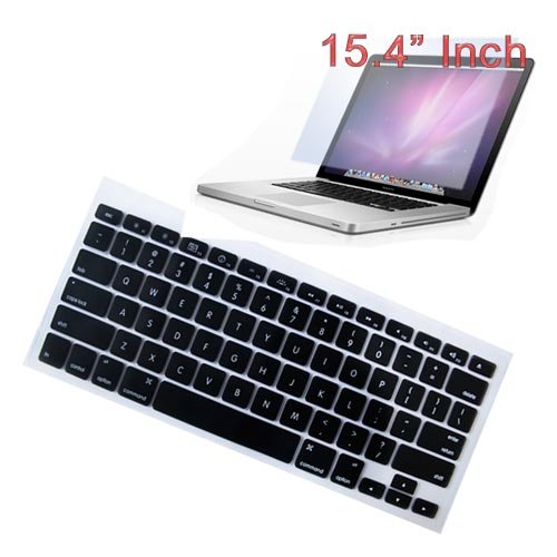 Premium Black Soft Silicone Keyboard Skin Cover + 15.4 inch Clear screen Protector for Apple Macbook PRO 15.4 inch Laptop