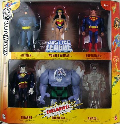 DC Super Heroes Justice League Unlimited Exclusive Action Figure 6-Pack (Superman, Wonder Woman, Batman, Bizarro, Doomsday & Clear Amazo)
