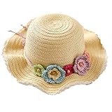 【ノーブランド品】ベビー キッズ 子供 女の子 麦わら 帽子 UVカット 花 フラワー フード