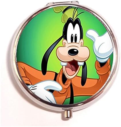 Disney Goofy Personalized design New Silver Round Pill Box Decorative Metal Medicine Vitamin Organizer Unique Gift