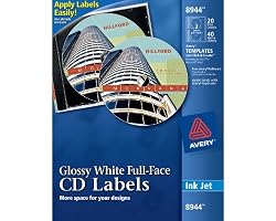 Avery Glossy White Full-Face CD Labels for Inkjet Printers, 20 Disc Labels and 40 Spine Labels  (08944)