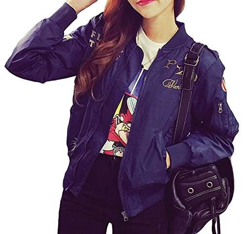 (プチプライム) Petit Prime ジャケット レディース バックロゴ 刺繍 ミリタリー スタジャン MA-1 ショート 丈 リブ 袖 ブルゾン風 アウター 防寒 通勤 通学 秋 冬 カーキーグリーン ネイビー ブラック