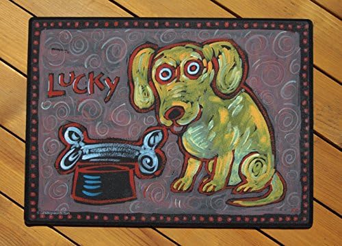 Dog Bowl Mat Placemat "LUCKY DOG" washable durable non-toxic