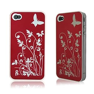 White-Frame Butterfly Hard Back Case Cover for Apple iPhone 4 4G AT&T Red