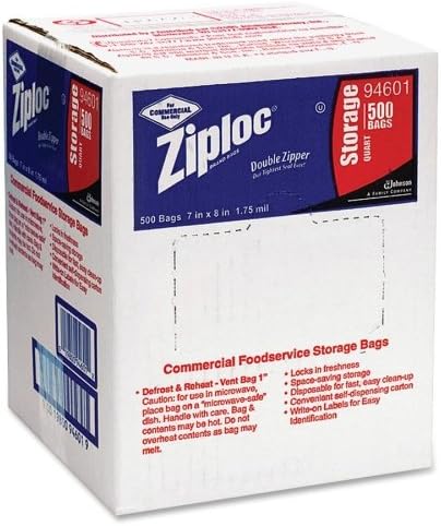 Wholesale CASE of 5 - Diversey Ziploc Freezer and Storage Bags-One Quart Storage, 1.75mil, 500/BX, Clear