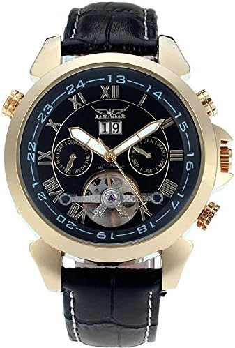 Elegant Black Dial Gold Bezel Men's Automatic Calendar Wrist Watch