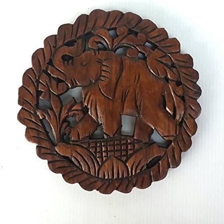 Wood Elephant Wall Art Decor Hanging (No.100043) (Free A Gift Tea Pillow Handmade For Eliminates Odor in Car and in the Refrigerator)