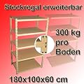 Steckregal Grundregal 180x100x60 cm 5 Holzb�den Traglast 300 kg pro Boden anbauf�hig
