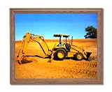 Caterpillar 416C Backhoe Wall Picture Oak Framed Art Print