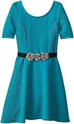 Girls Short Sleeves Belted Elasticized   Waistline Polyester/Spandex/Knit  Dress