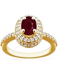 14K Yellow Gold Cushion Cut Ruby Ring With Sidestones