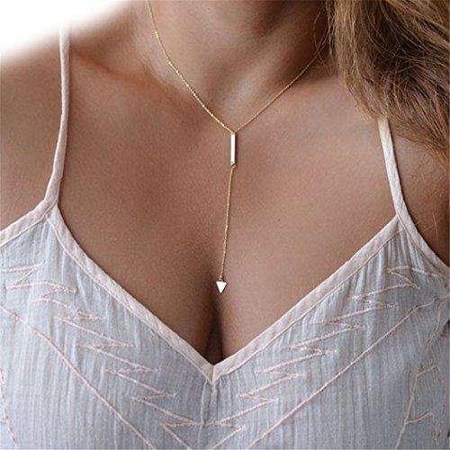Ammazona Women Bohemia Simple Little Triangular Tassels Chian Bar Alloy Necklace